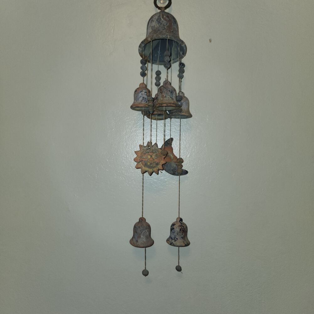 Vintage BOHO Southwestern Handmade Terra Cotta Windchimes Celestial Moon